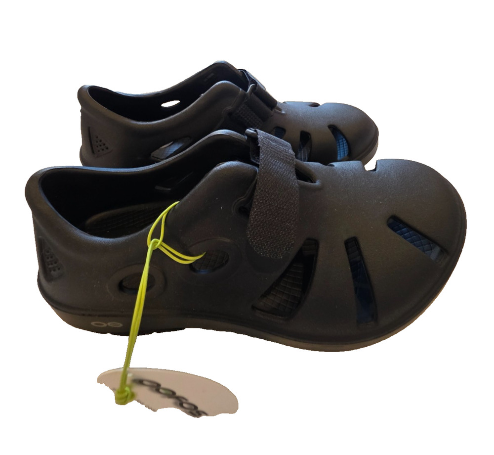 OOFOS OOahh Sport Flex Clogs Unisex M7/W9 Black Recovery Shoes Adjustable Strap